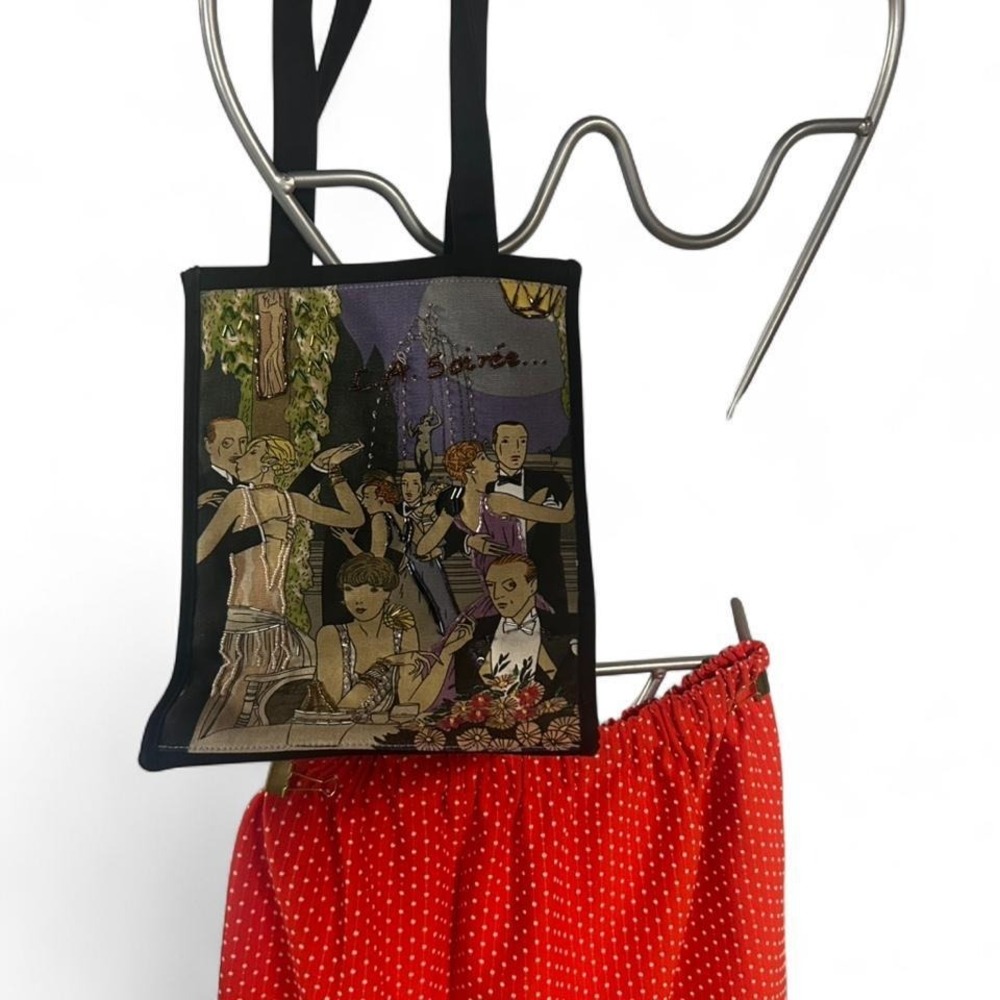 Vintage 90s/y2k black canvas tote bag with unique beaded/painted Details (acc1)